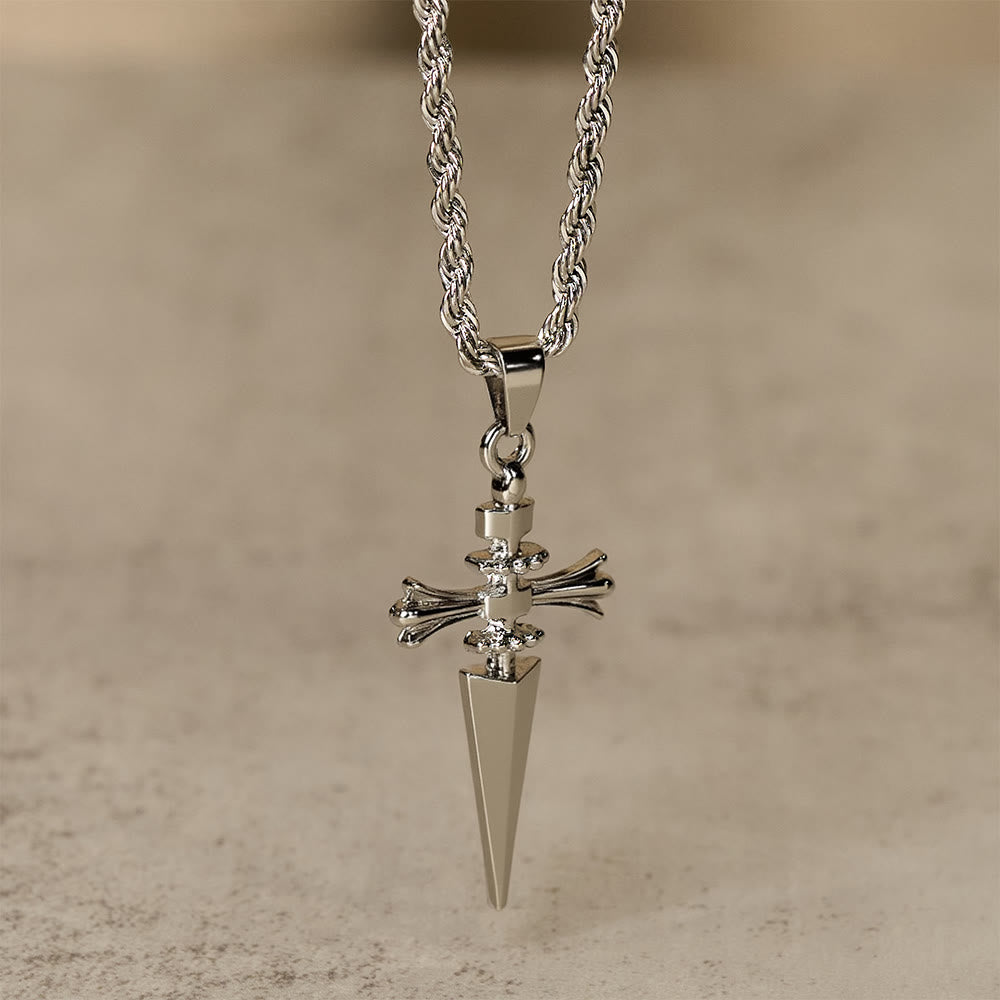 Cross-Dagger Fusion Shape Pendant Necklace: Embody His Courageous Protection