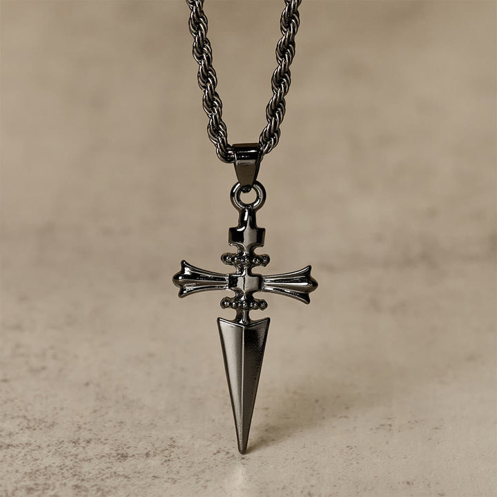 Cross-Dagger Fusion Shape Pendant Necklace: Embody His Courageous Protection