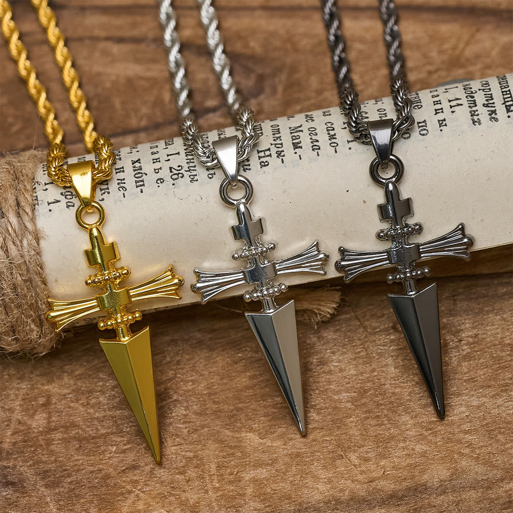 Cross-Dagger Fusion Shape Pendant Necklace: Embody His Courageous Protection