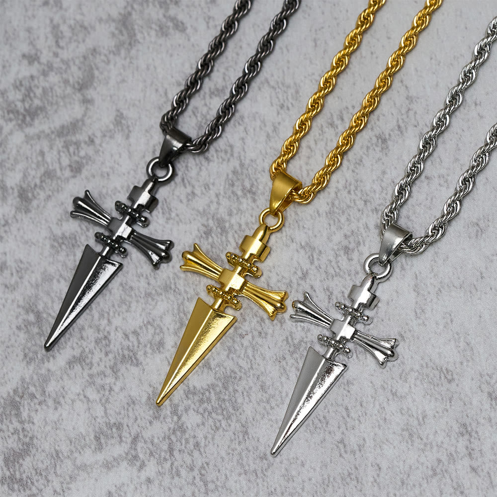 Cross-Dagger Fusion Shape Pendant Necklace: Embody His Courageous Protection