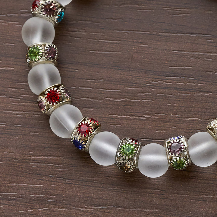Frosted Green Agate & White Glass Cross Bracelet: Gentle Faith in Luminous Texture