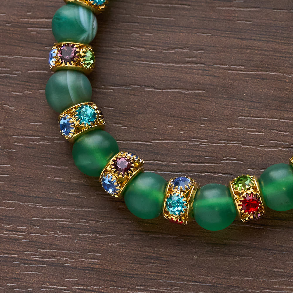 Frosted Green Agate & White Glass Cross Bracelet: Gentle Faith in Luminous Texture