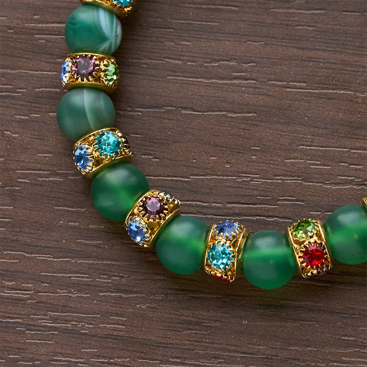 Frosted Green Agate & White Glass Cross Bracelet: Gentle Faith in Luminous Texture