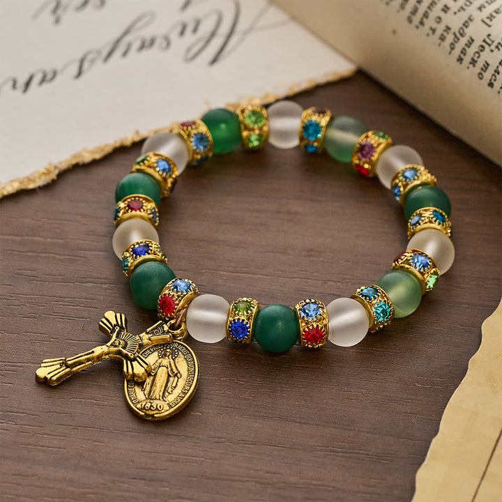 Smooth Frosted Agate Crucifx & Our Lady Bracelet: Remind of His Tender Love