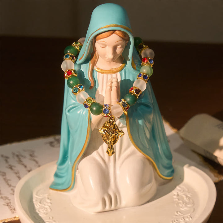 Smooth Frosted Agate Crucifx & Our Lady Bracelet: Remind of His Tender Love