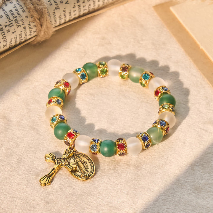Smooth Frosted Agate Crucifx & Our Lady Bracelet: Remind of His Tender Love
