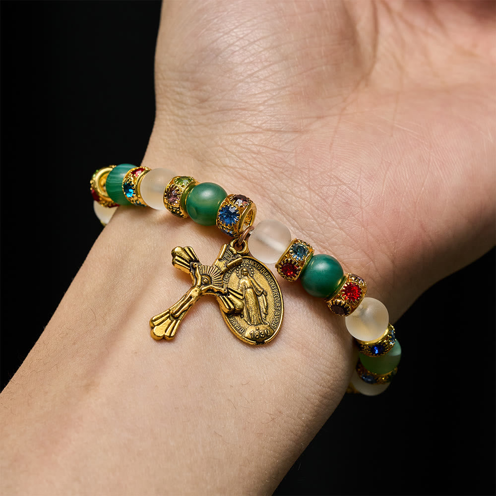 Smooth Frosted Agate Crucifx & Our Lady Bracelet: Remind of His Tender Love