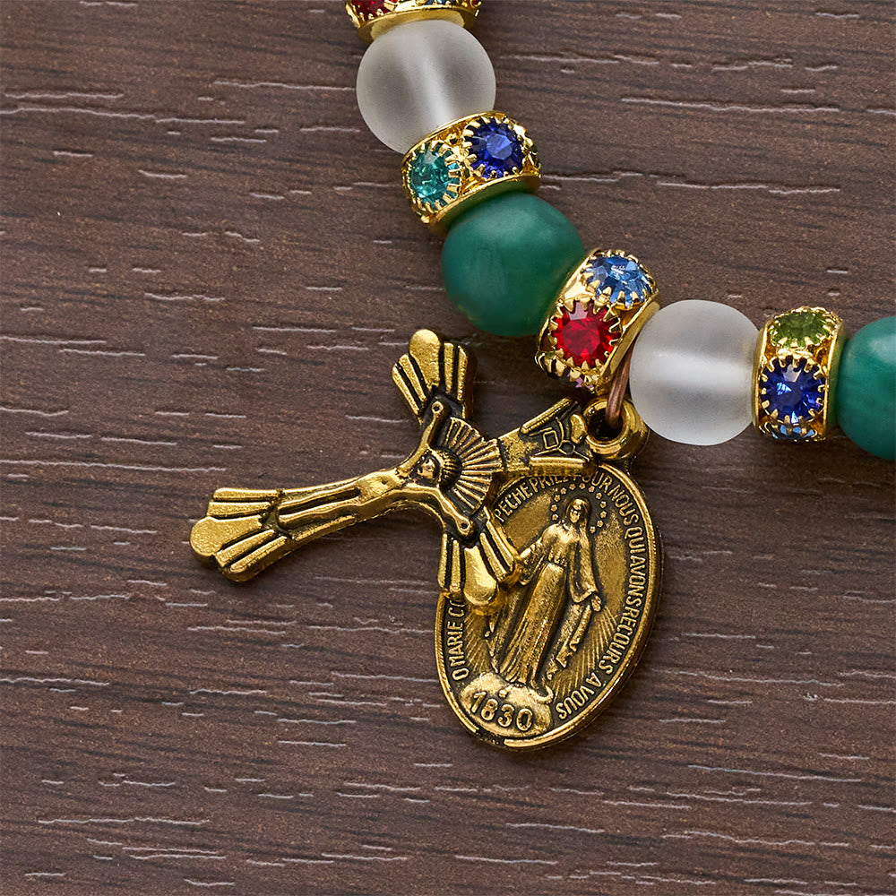 Smooth Frosted Agate Crucifx & Our Lady Bracelet: Remind of His Tender Love