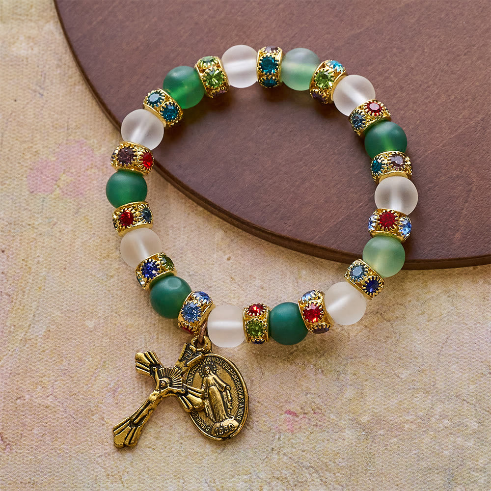 Smooth Frosted Agate Crucifx & Our Lady Bracelet: Remind of His Tender Love