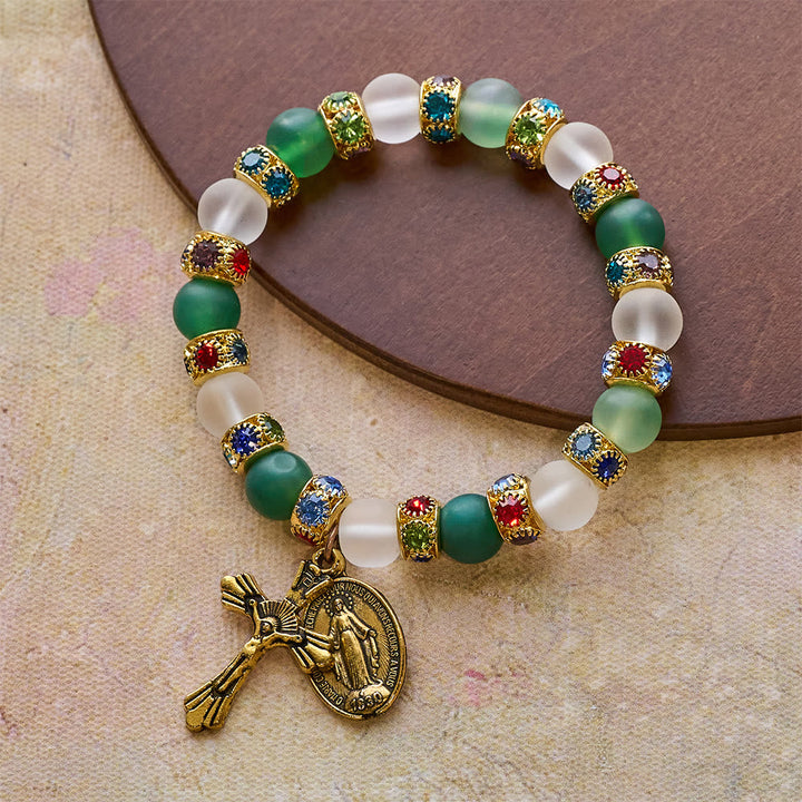 Smooth Frosted Agate Crucifx & Our Lady Bracelet: Remind of His Tender Love