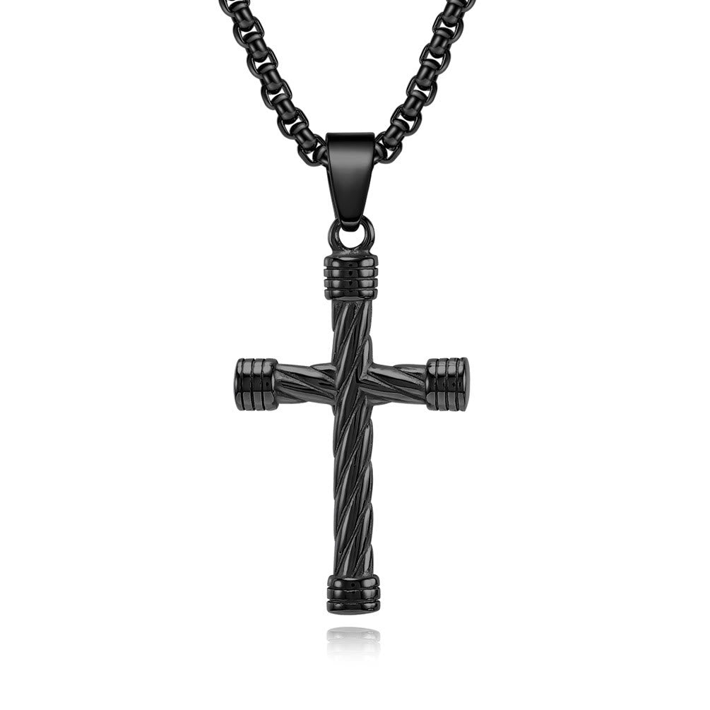 Twisted Texture Cross Pendant Necklace: Embody His Enduring Strength