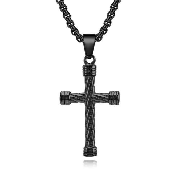 Twisted Texture Cross Pendant Necklace: Embody His Enduring Strength