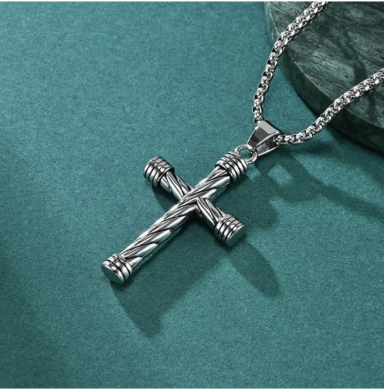 Twisted Texture Cross Pendant Necklace: Embody His Enduring Strength