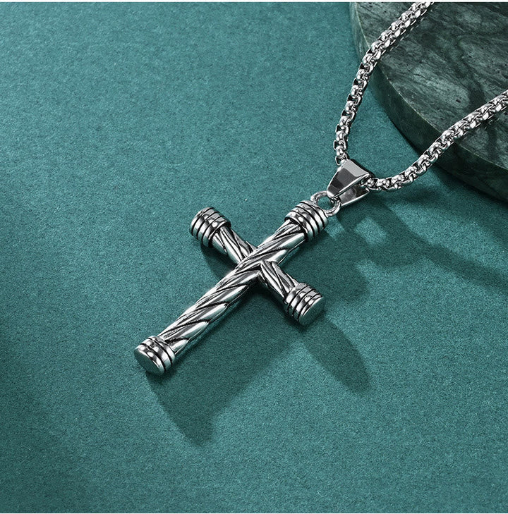 Twisted Texture Cross Pendant Necklace: Embody His Enduring Strength