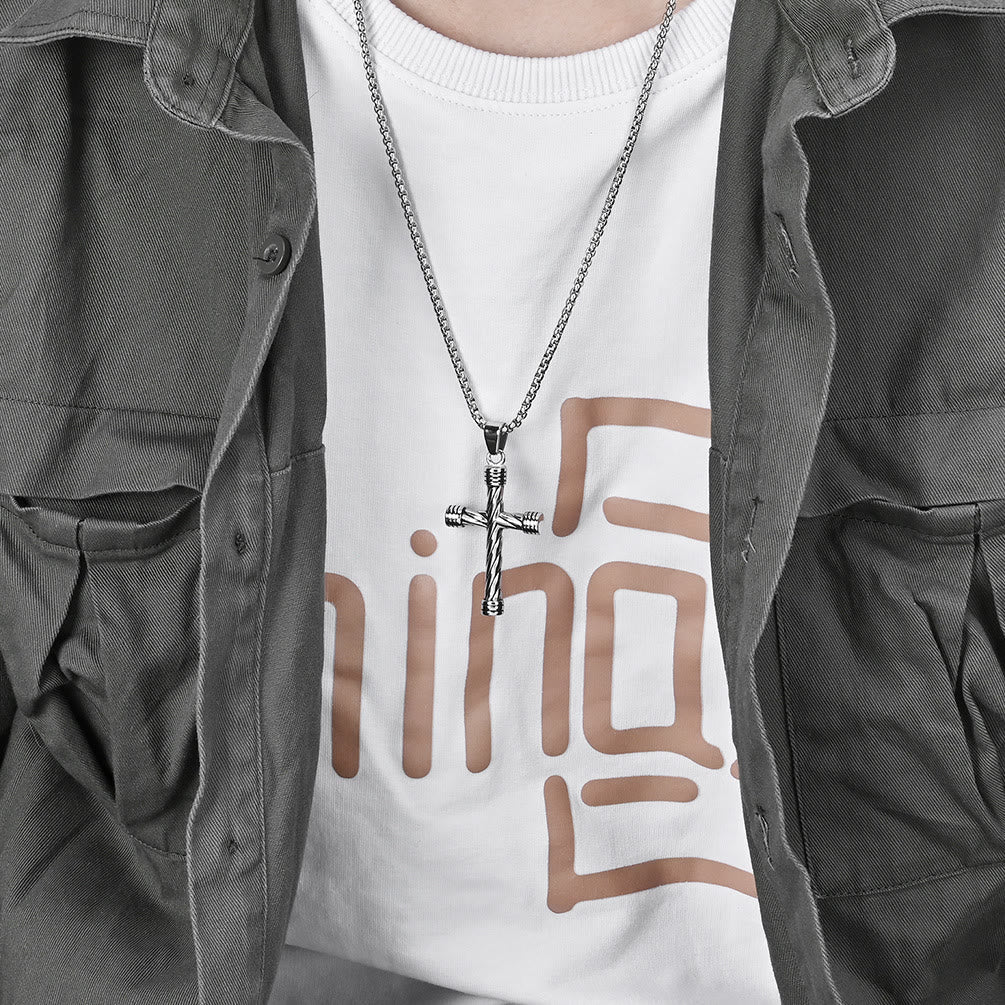 Twisted Texture Cross Pendant Necklace: Embody His Enduring Strength