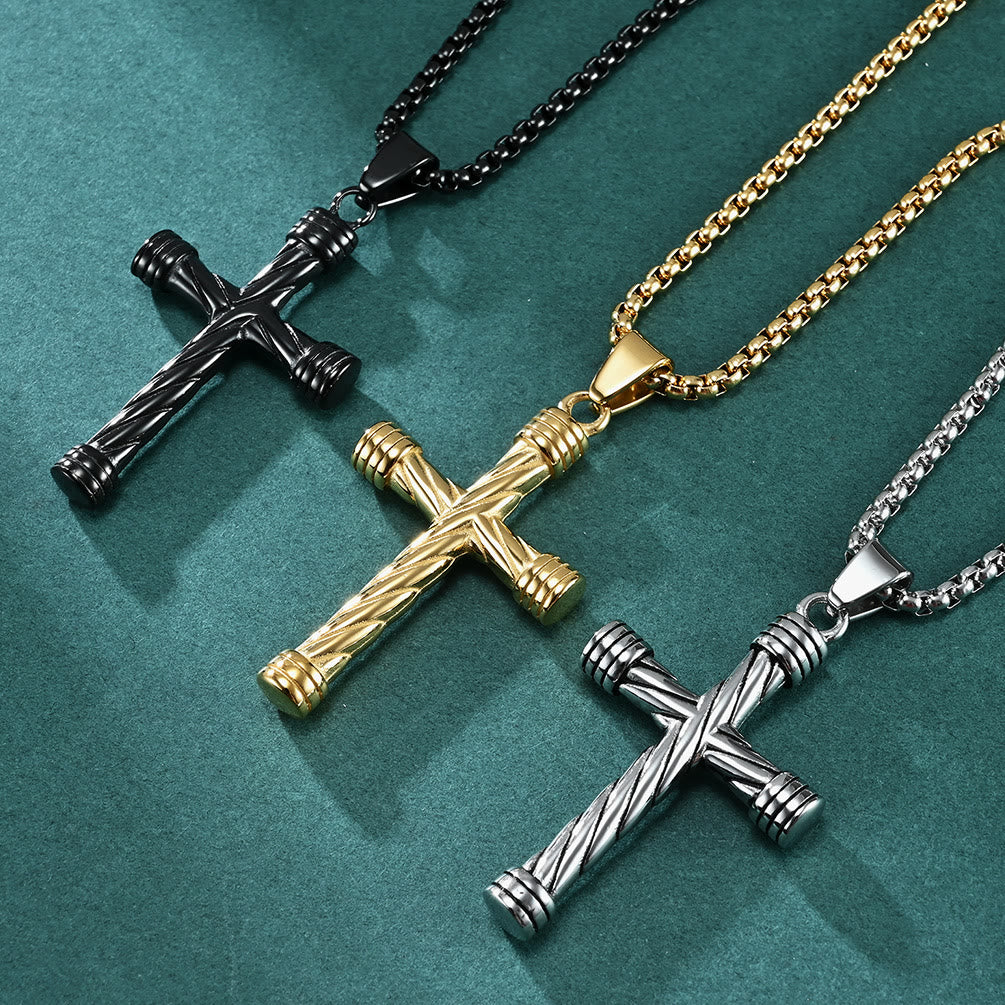 Twisted Texture Cross Pendant Necklace: Embody His Enduring Strength