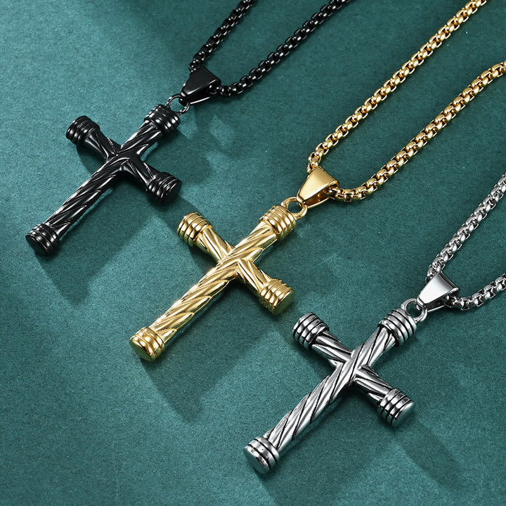 Twisted Texture Cross Pendant Necklace: Embody His Enduring Strength