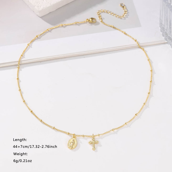 Cross & Our Lady Dual Pendant Golden Necklace: Embody His Grace and Maternal Care