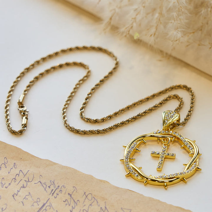 Thorn Crown & Cross Pendant: Faith & Grace Reminder for Daily Wear