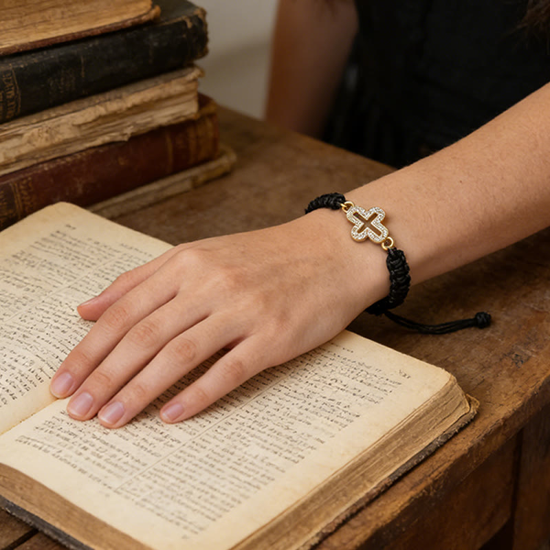 Woven Cord Cross with Shimmering Cross Bracelet: Ground Your Faith in His Enduring Presence