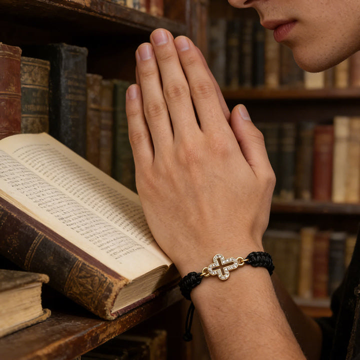 Woven Cord Cross with Shimmering Cross Bracelet: Ground Your Faith in His Enduring Presence
