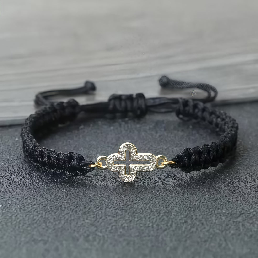 Woven Cord Cross with Shimmering Cross Bracelet: Ground Your Faith in His Enduring Presence