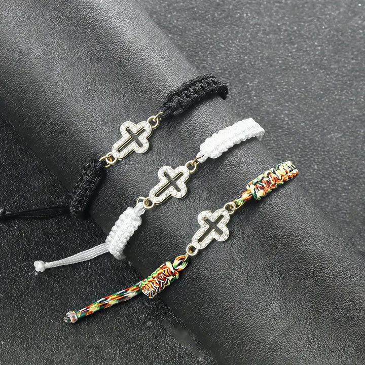 Woven Cord Cross with Shimmering Cross Bracelet: Ground Your Faith in His Enduring Presence