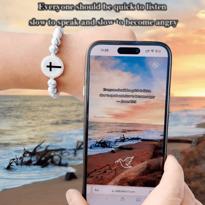 NFC-Enabled Natural Stone Bible Verse Bracelet: Tap to Receive Daily Jesus’ Word