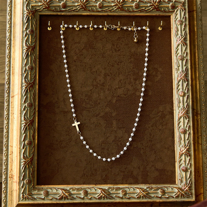 White Beads with Cross Necklace: Elegant Devotion & Faithful Grace