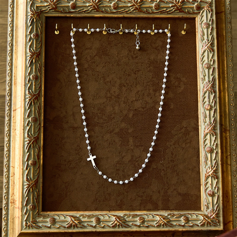 White Beads with Cross Necklace: Elegant Devotion & Faithful Grace