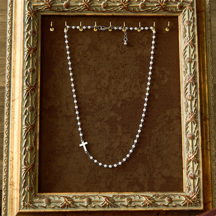 White Beads with Cross Necklace: Elegant Devotion & Faithful Grace