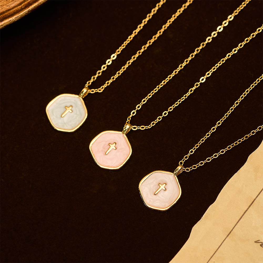Geometric Cross Pendant Necklace in Pastel Hues