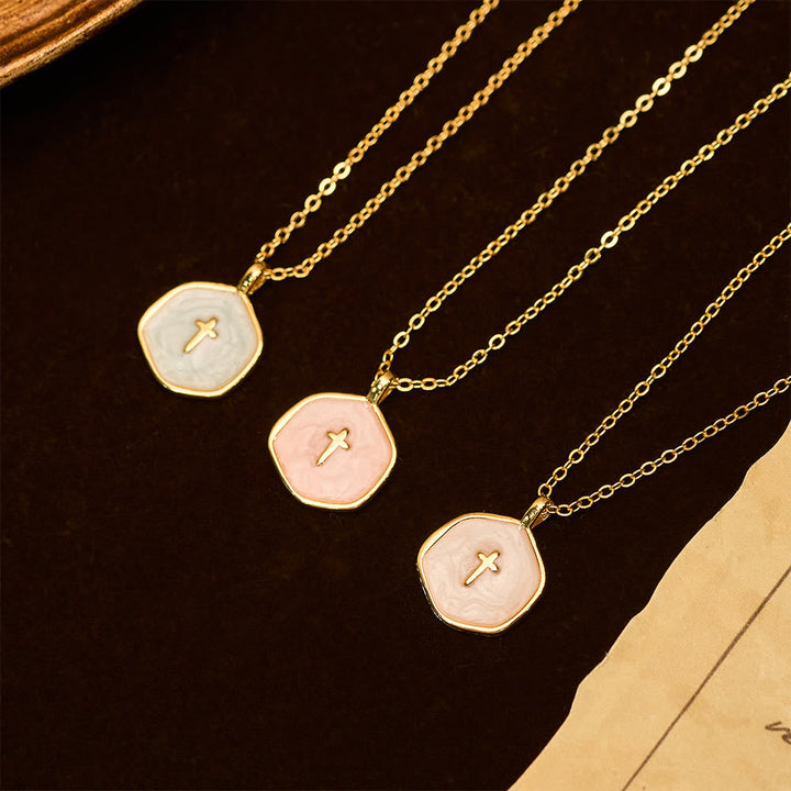 Geometric Cross Pendant Necklace in Pastel Hues