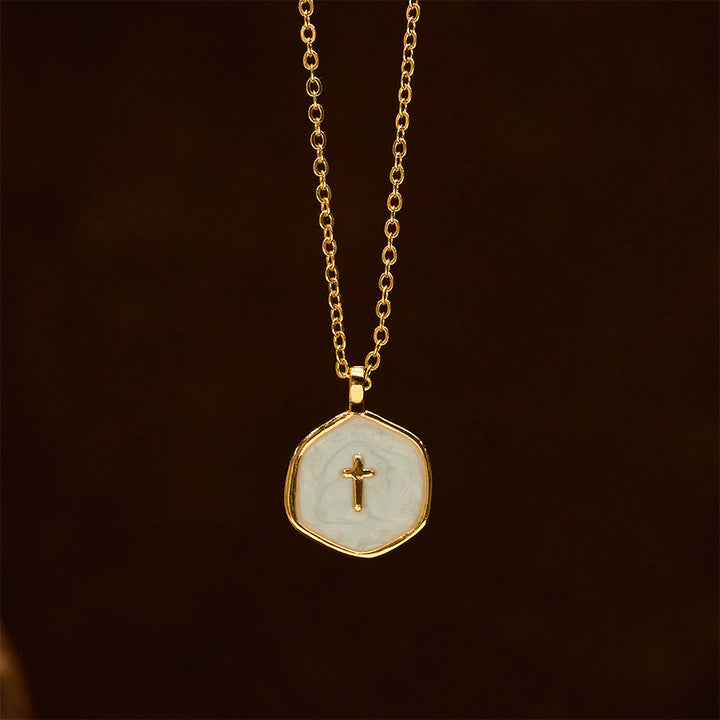 Geometric Cross Pendant Necklace in Pastel Hues
