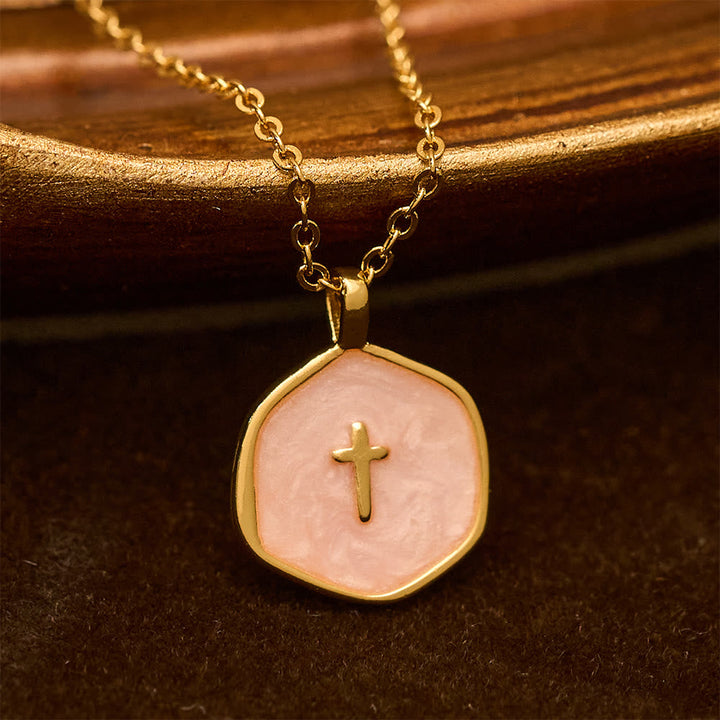 Geometric Cross Pendant Necklace in Pastel Hues