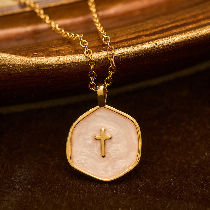Geometric Cross Pendant Necklace in Pastel Hues