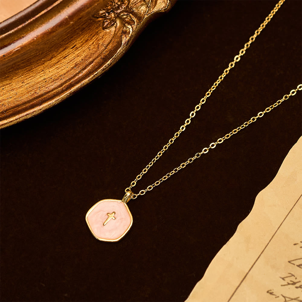 Geometric Cross Pendant Necklace in Pastel Hues