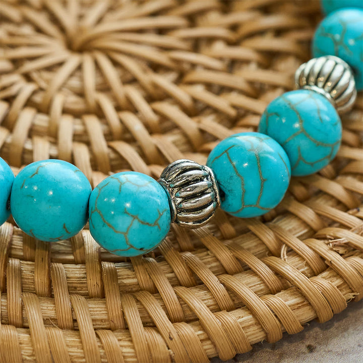 Hand-Crafted Turquoise Beaded Cross Pendant Bracelet