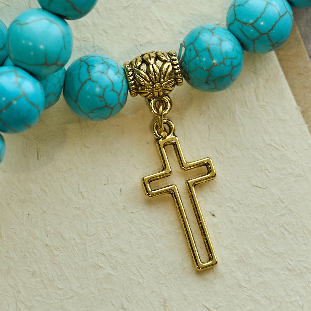 10mm Turquoise Beads Christian Cross Bracelet
