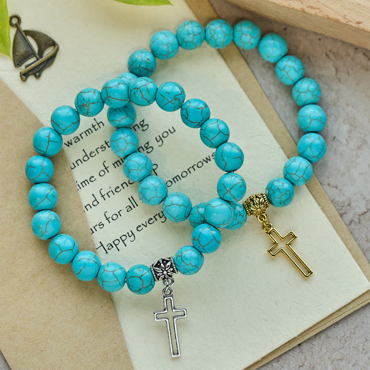 10mm Turquoise Beads Christian Cross Bracelet