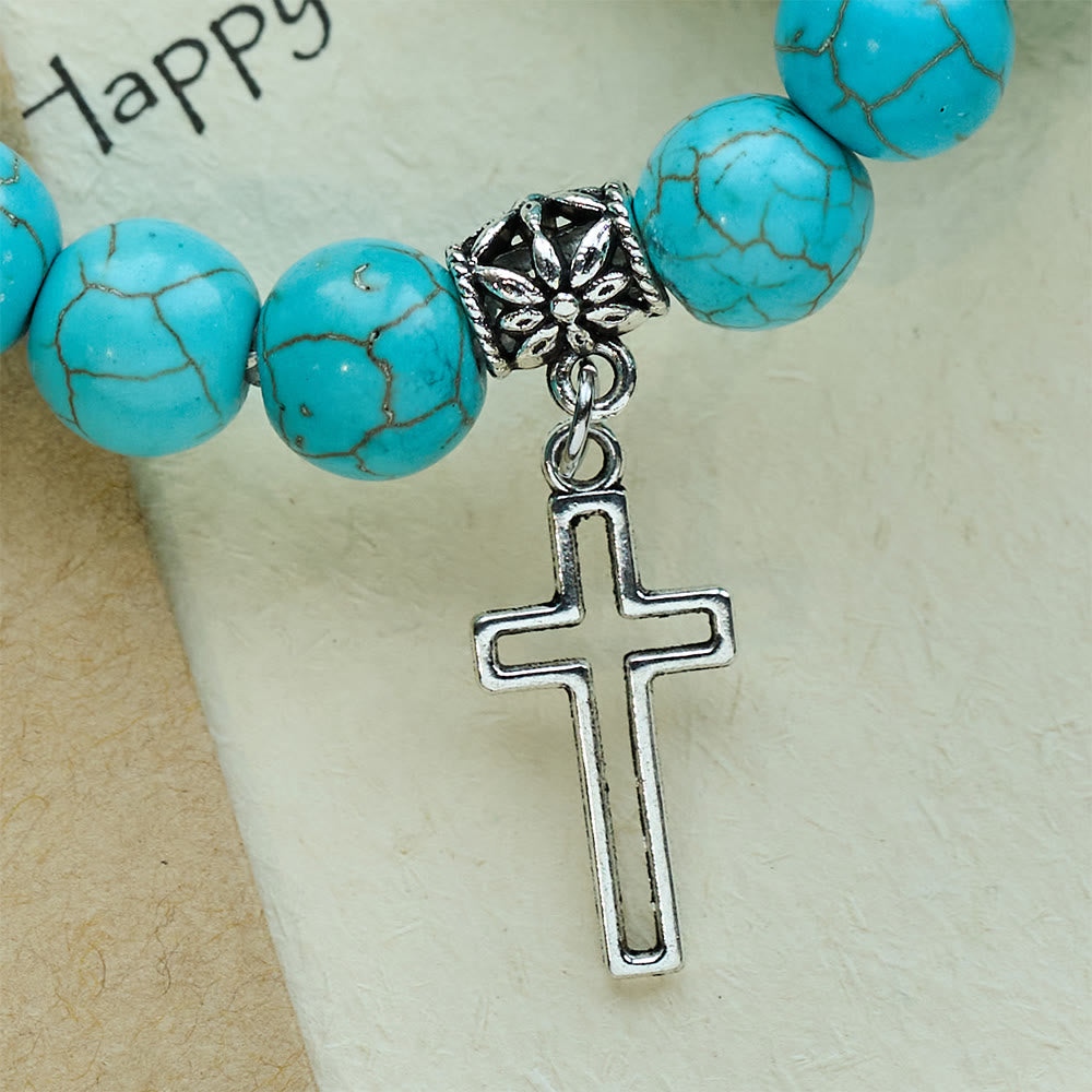 10mm Turquoise Beads Christian Cross Bracelet