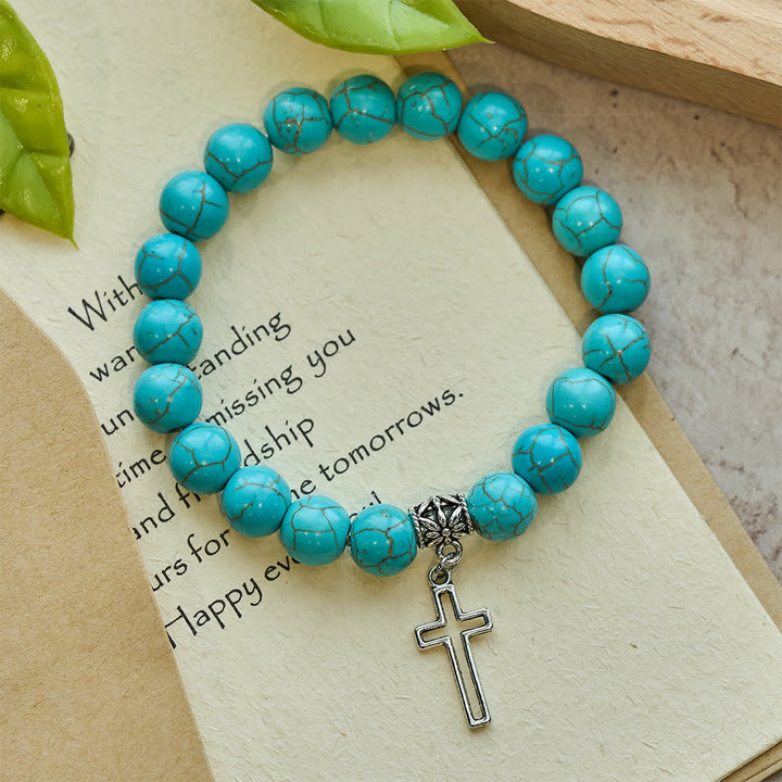 10mm Turquoise Beads Christian Cross Bracelet