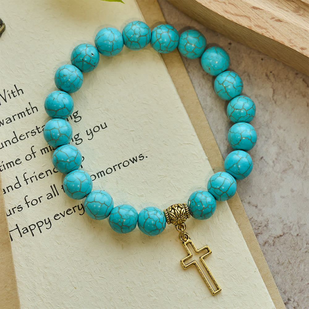 10mm Turquoise Beads Christian Cross Bracelet