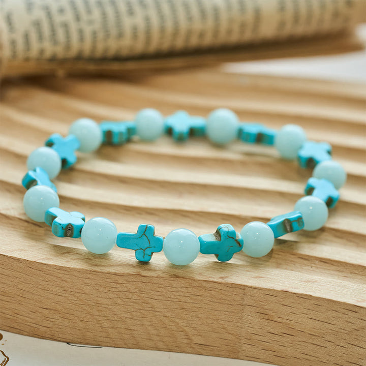 Turquoise Cross with Luminous Pearls Bracelet