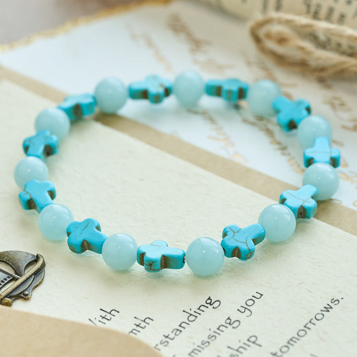 Turquoise Cross with Luminous Pearls Bracelet