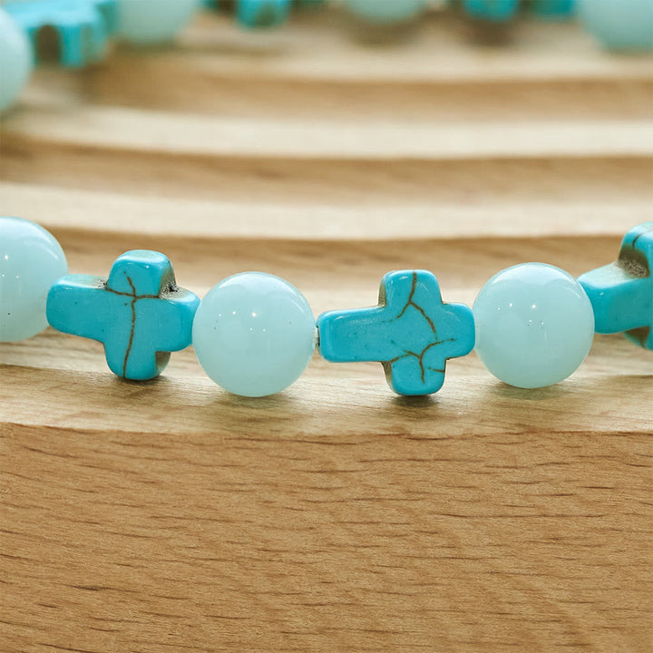Turquoise Cross with Luminous Pearls Bracelet