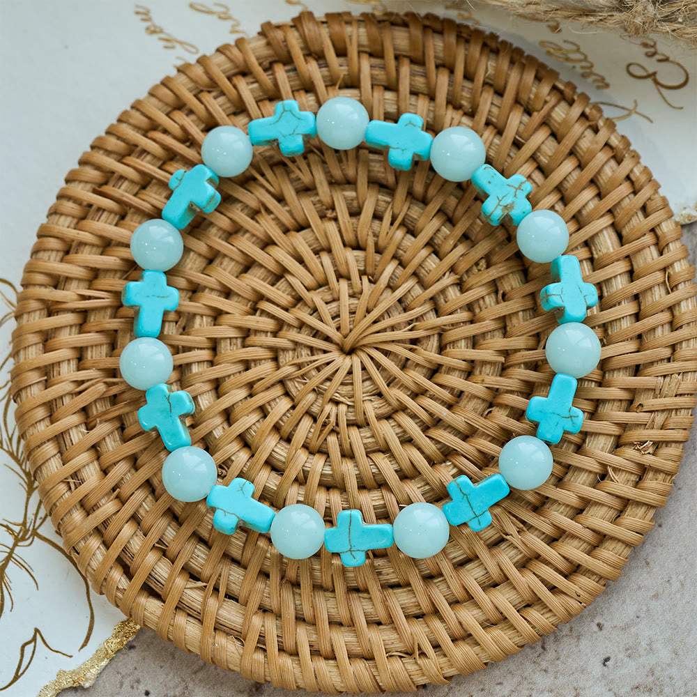 Turquoise Cross with Luminous Pearls Bracelet
