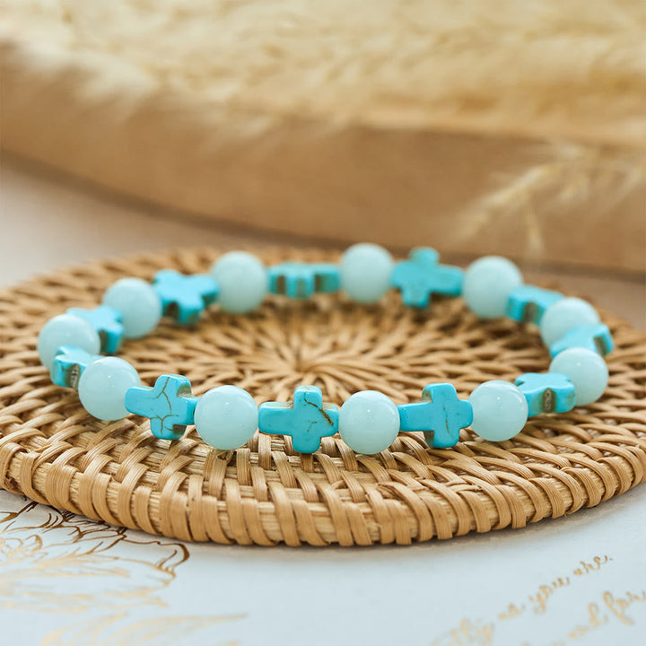 Turquoise Cross with Luminous Pearls Bracelet