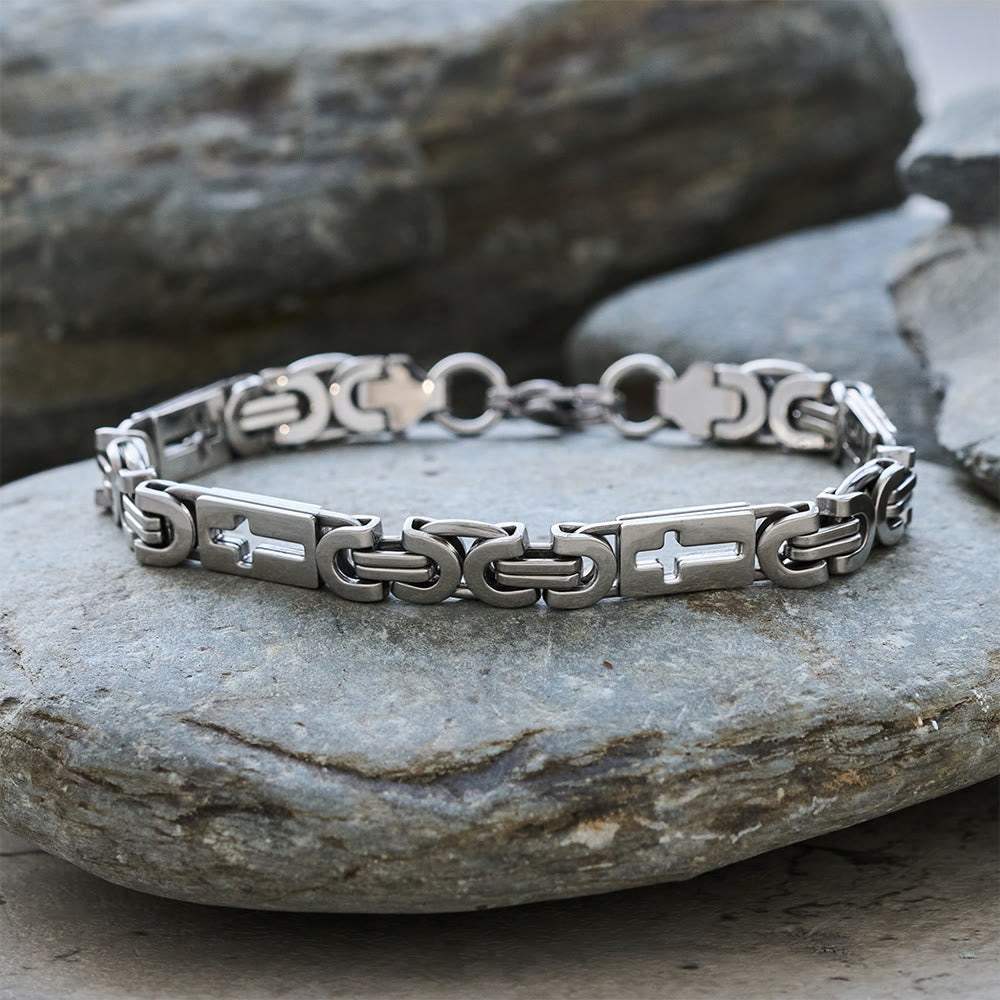 Tri - Color Cross - Embedded Chain Necklace & Bracelet: Bold Faith Statement