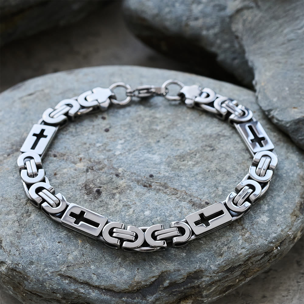 Tri - Color Cross - Embedded Chain Necklace & Bracelet: Bold Faith Statement